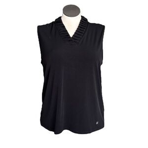 Anne Klein‎ Women’s Black Pleated V-Neck Sleeveless Blouse Size XL